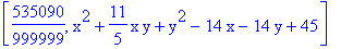[535090/999999, x^2+11/5*x*y+y^2-14*x-14*y+45]